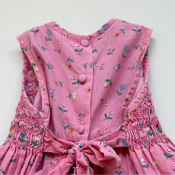 Vintage “Sweet Treasures” Smocked Dress- Pink Floral -Button &Bow Back -Size 24m - Picture 5 of 7